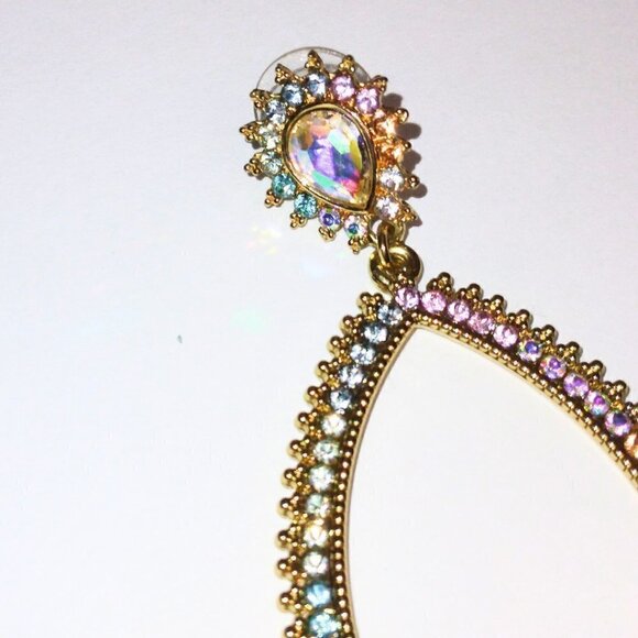 CRYSTAL IRIDESCENT TEARDROP DANGLE EARRINGS - Picture 3 of 5